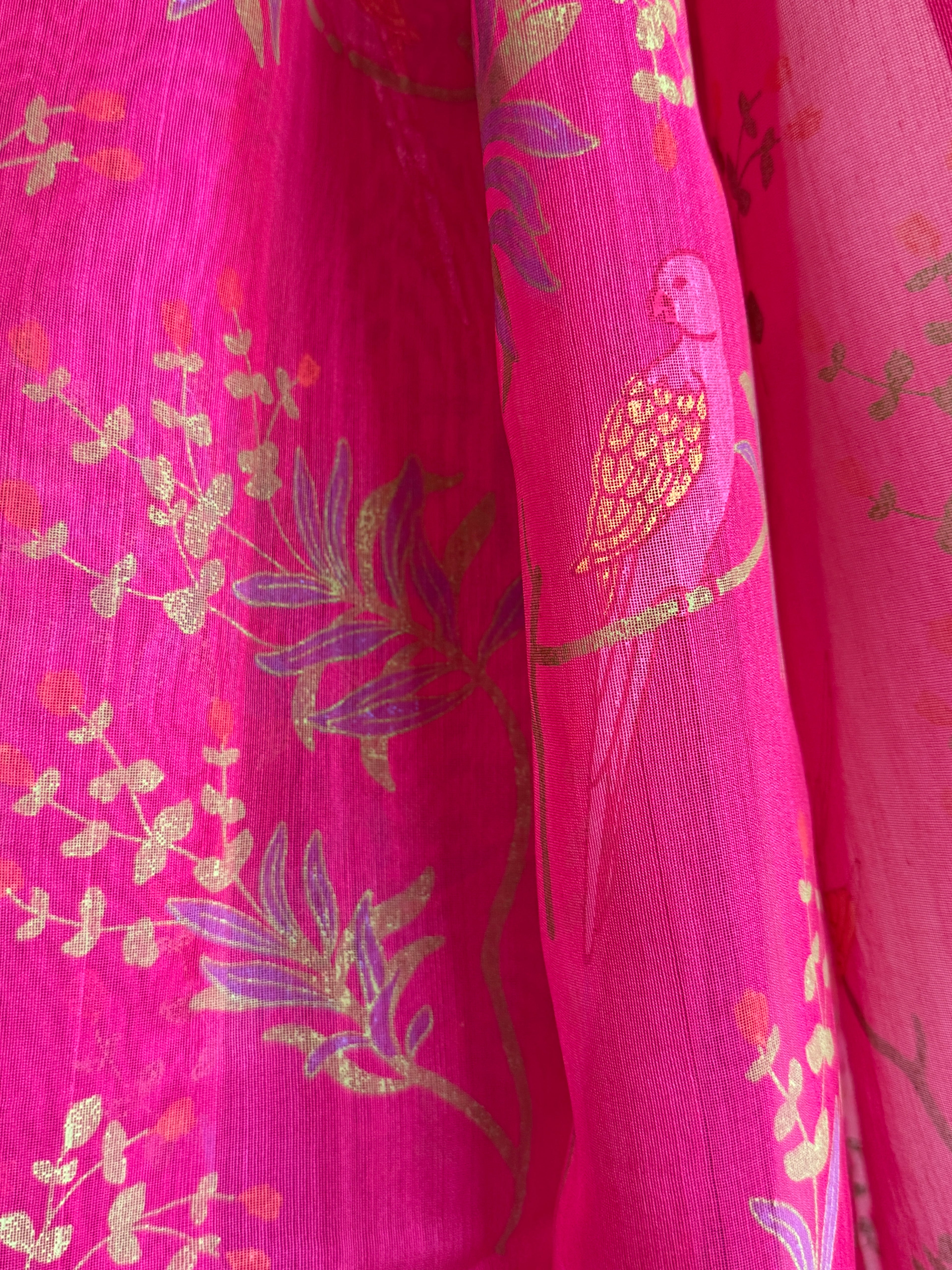 Rangeeli | Magenta Chanderi Silk Saree with Block Print