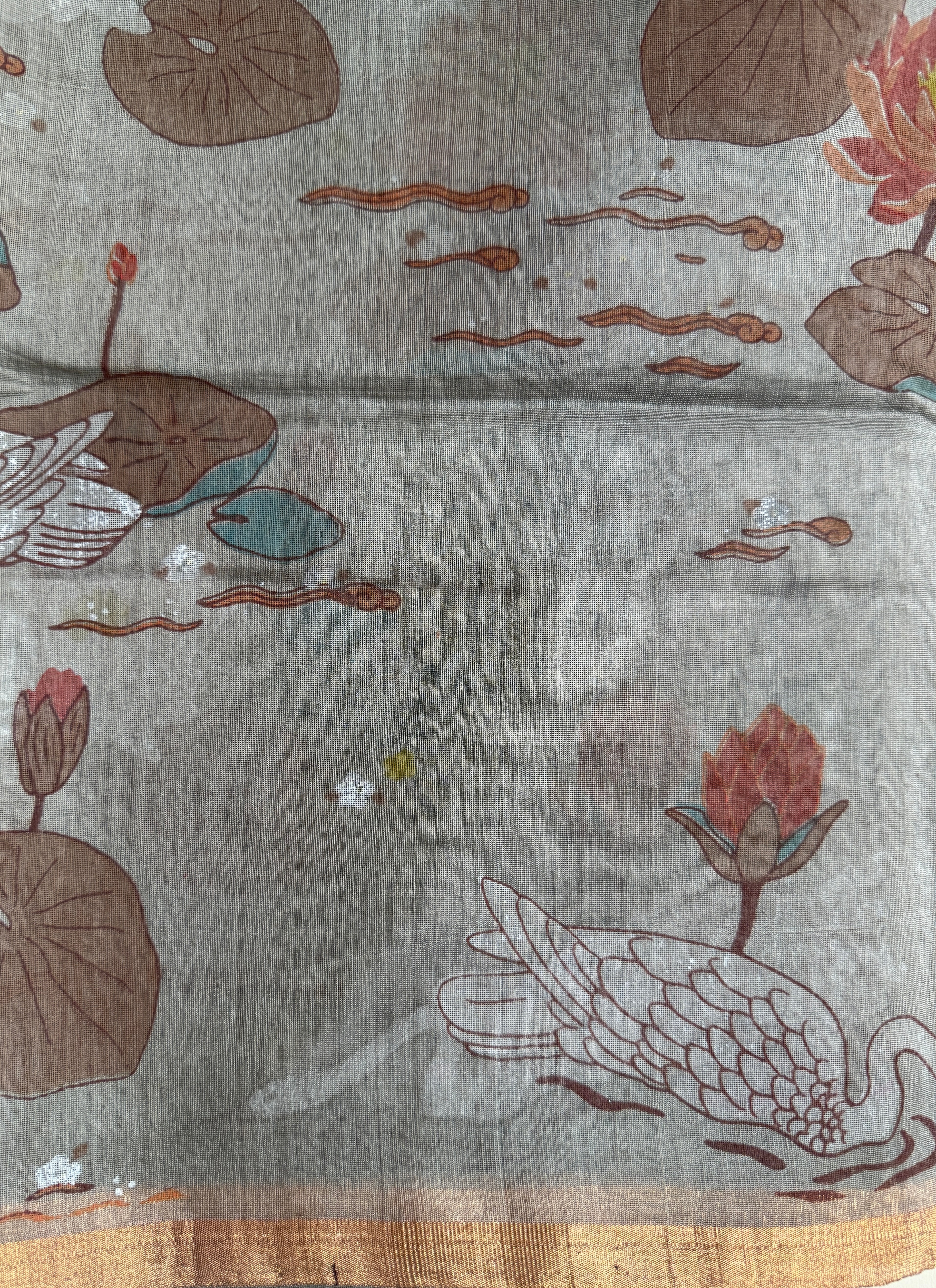 Jhumri | Grey Chanderi Silk Saree with Block Print