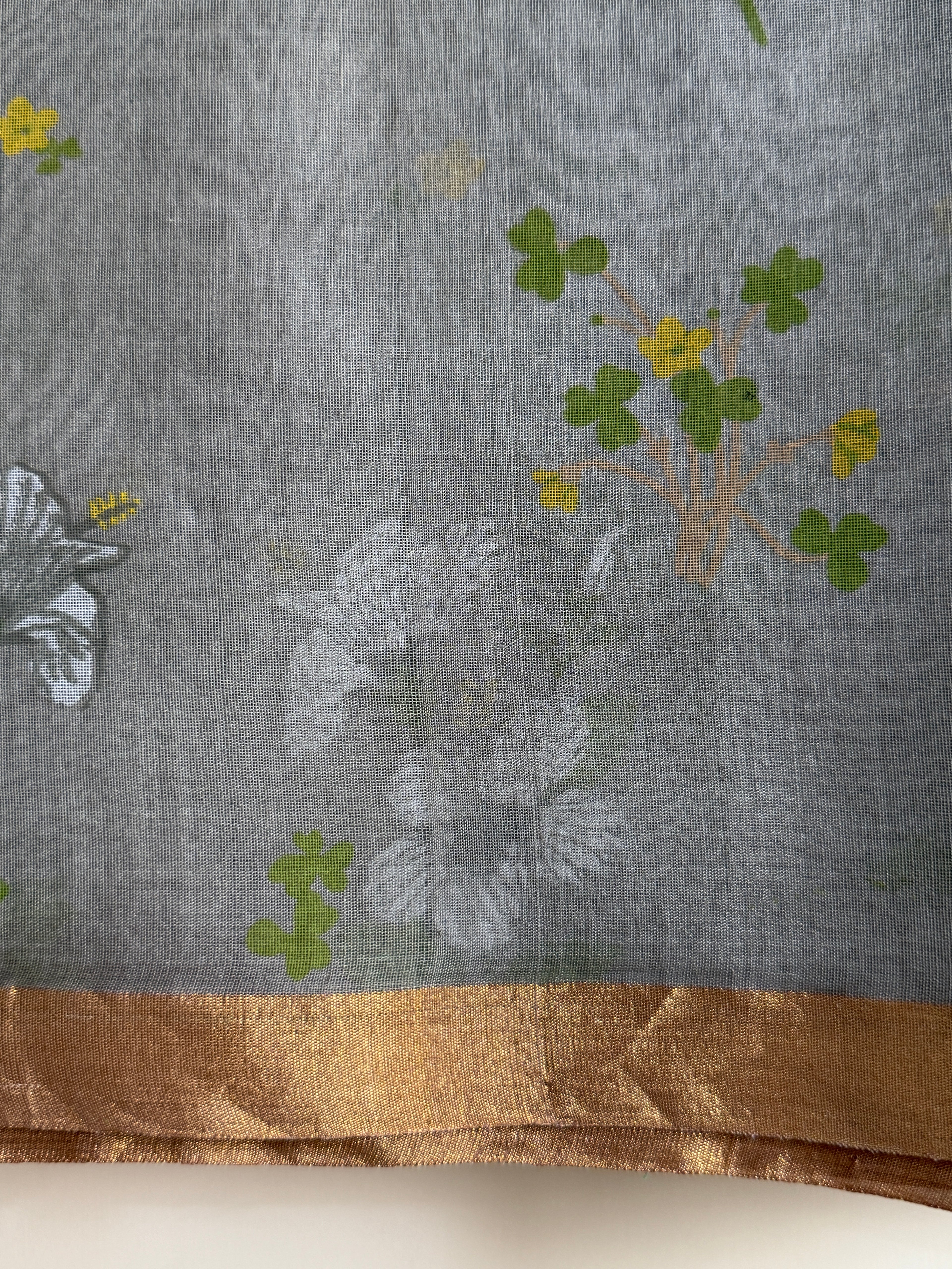 Baagh | Grey Chanderi Silk Saree with Block Print