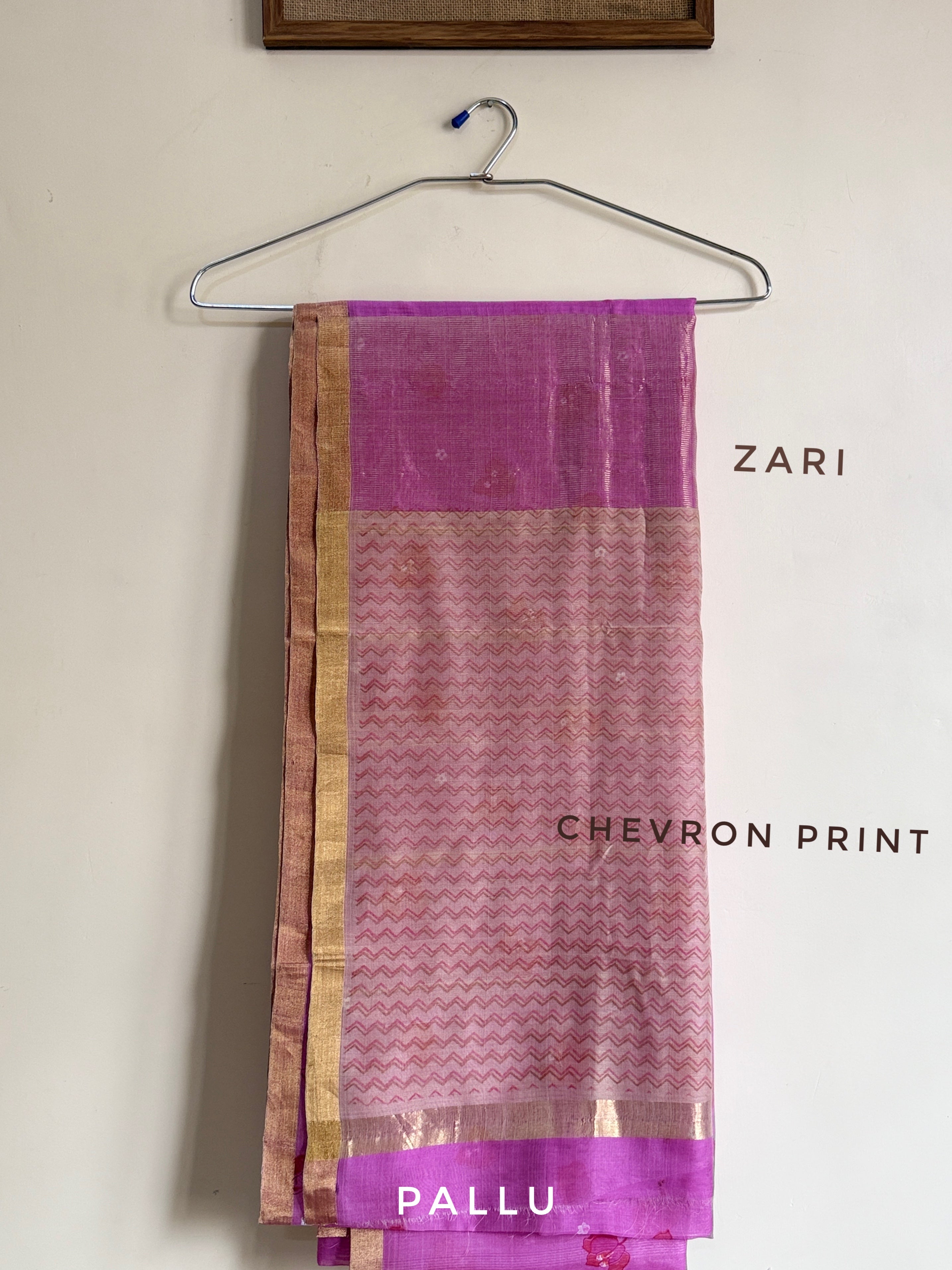 Bougainvillea | Rani Pink Chanderi Silk Saree with Block Print