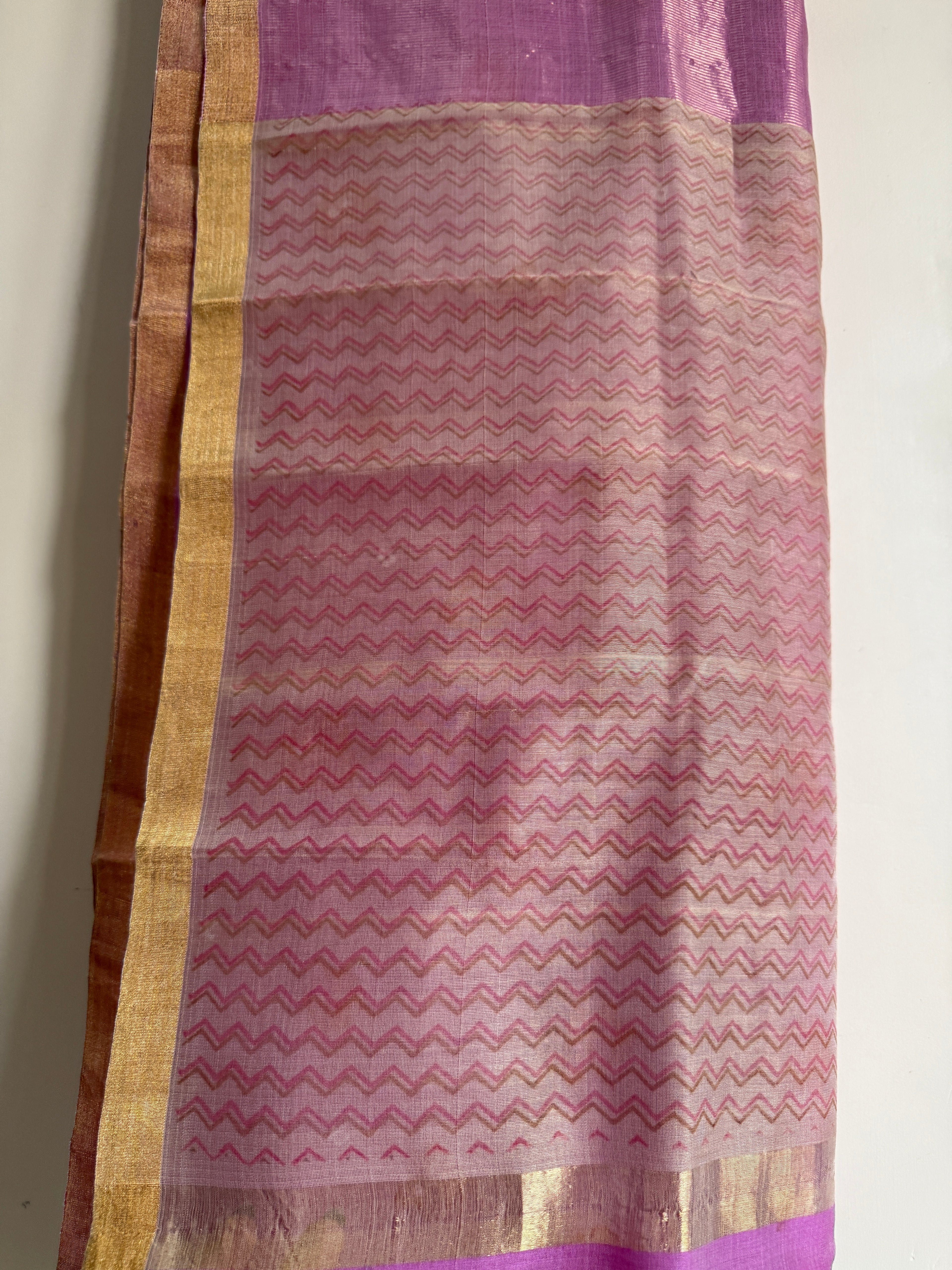 Bougainvillea | Rani Pink Chanderi Silk Saree with Block Print