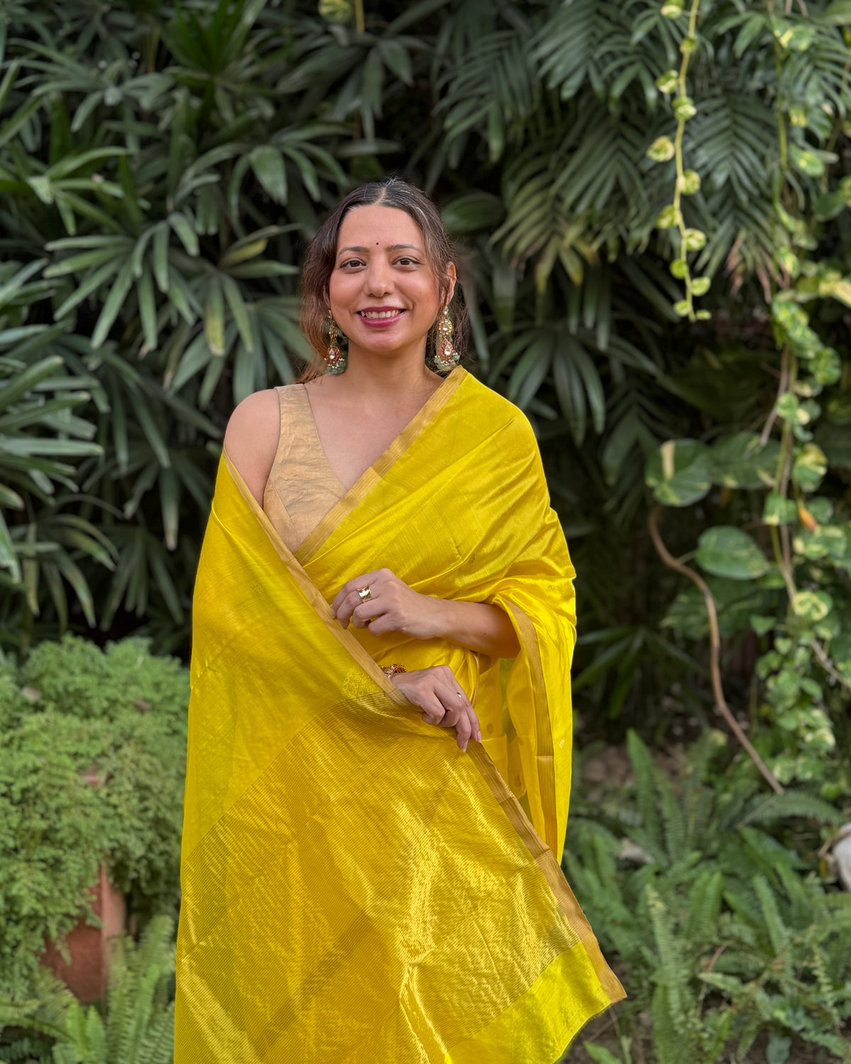 Laila | Lime Yellow Chanderi Pattu Silk Saree