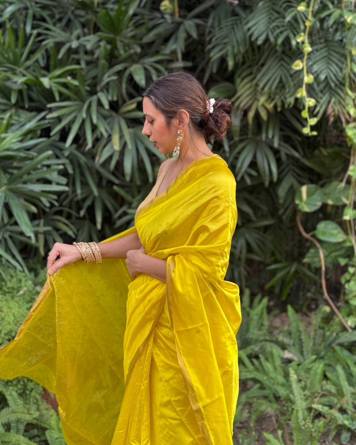 Laila | Lime Yellow Chanderi Pattu Silk Saree