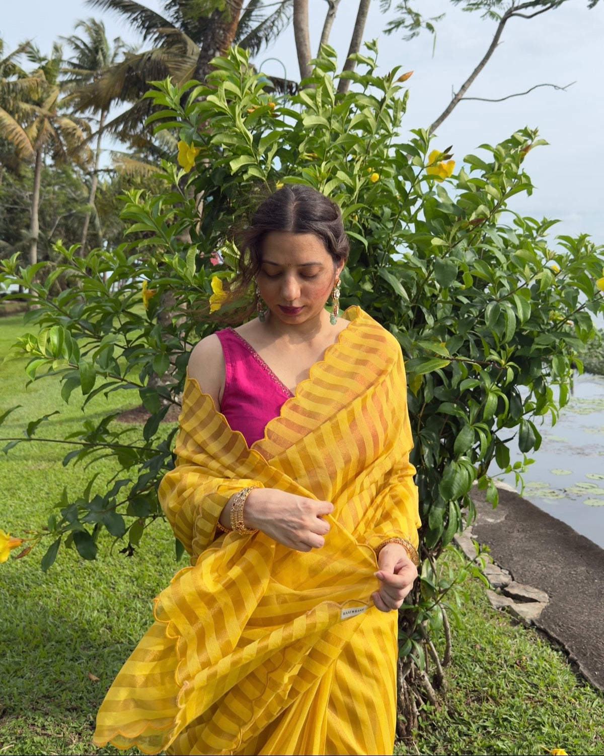 Mehek | Yellow Cotton Silk Saree with Zari stripes