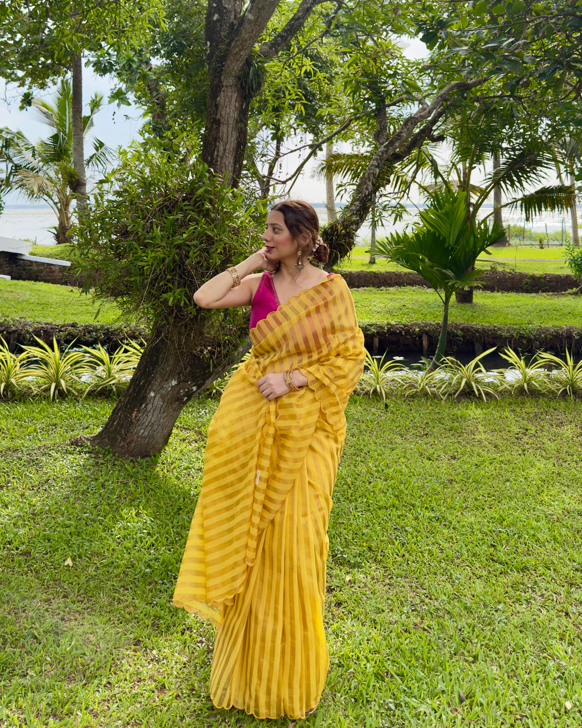 Mehek | Yellow Cotton Silk Saree with Zari stripes