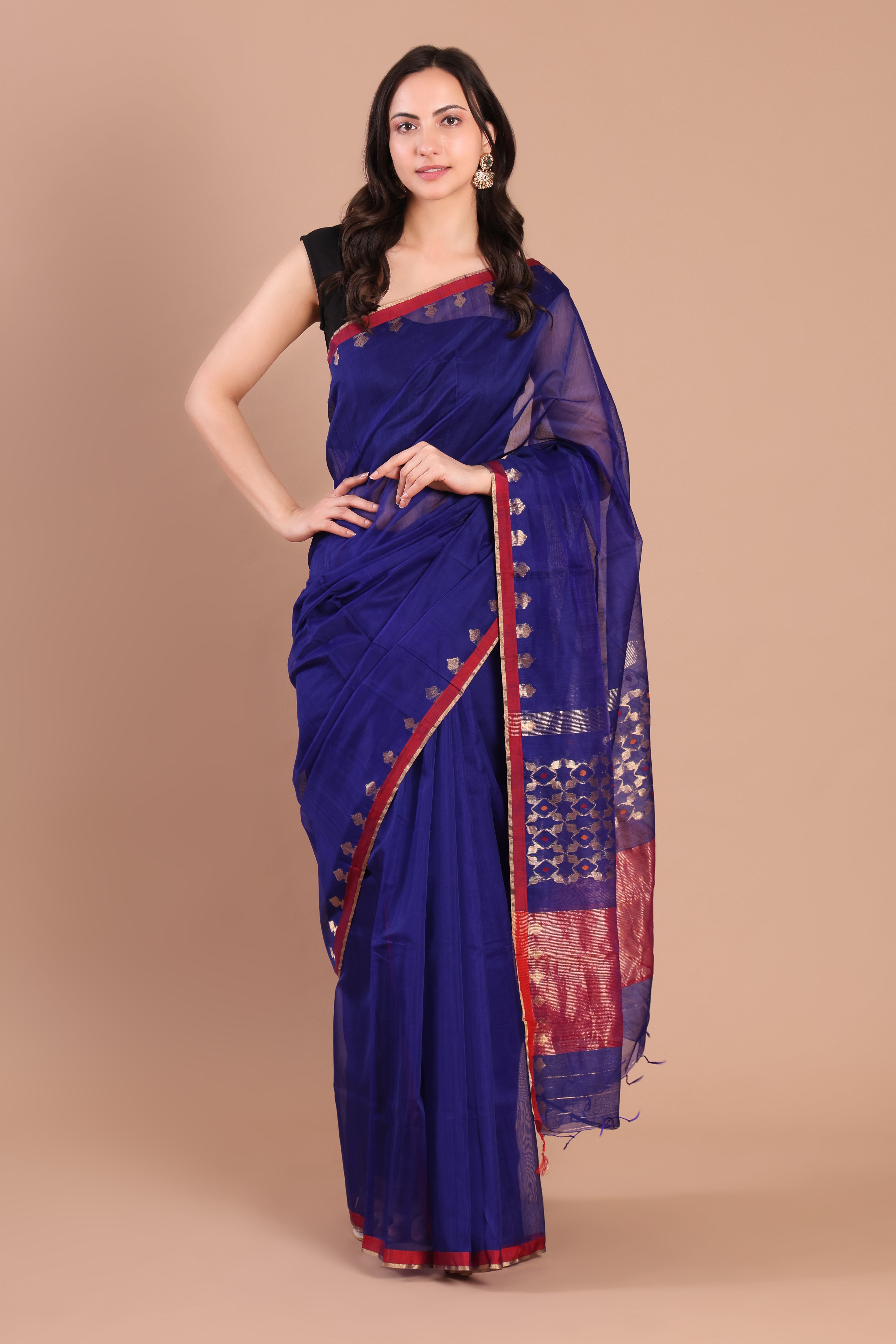 Blue chanderi silk saree raat ranii