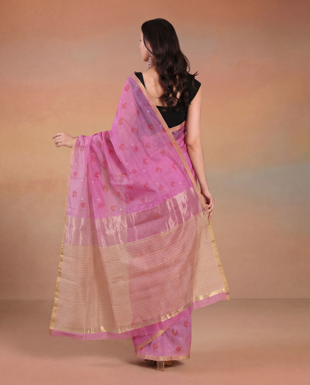 Bougainvillea | Rani Pink Chanderi Silk Saree with Block Print