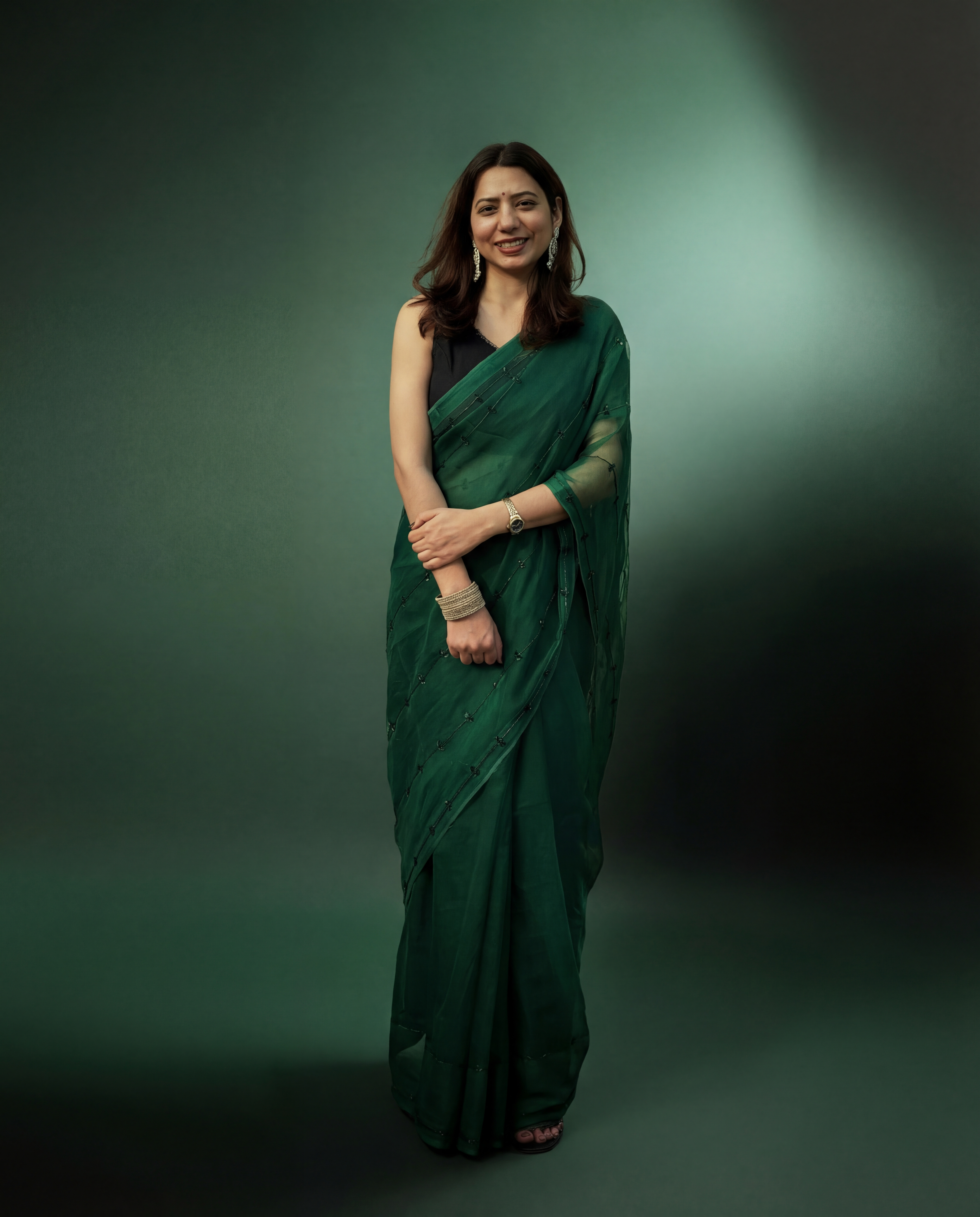Teekhi | Green Viscose Organza Hand Embroidered saree