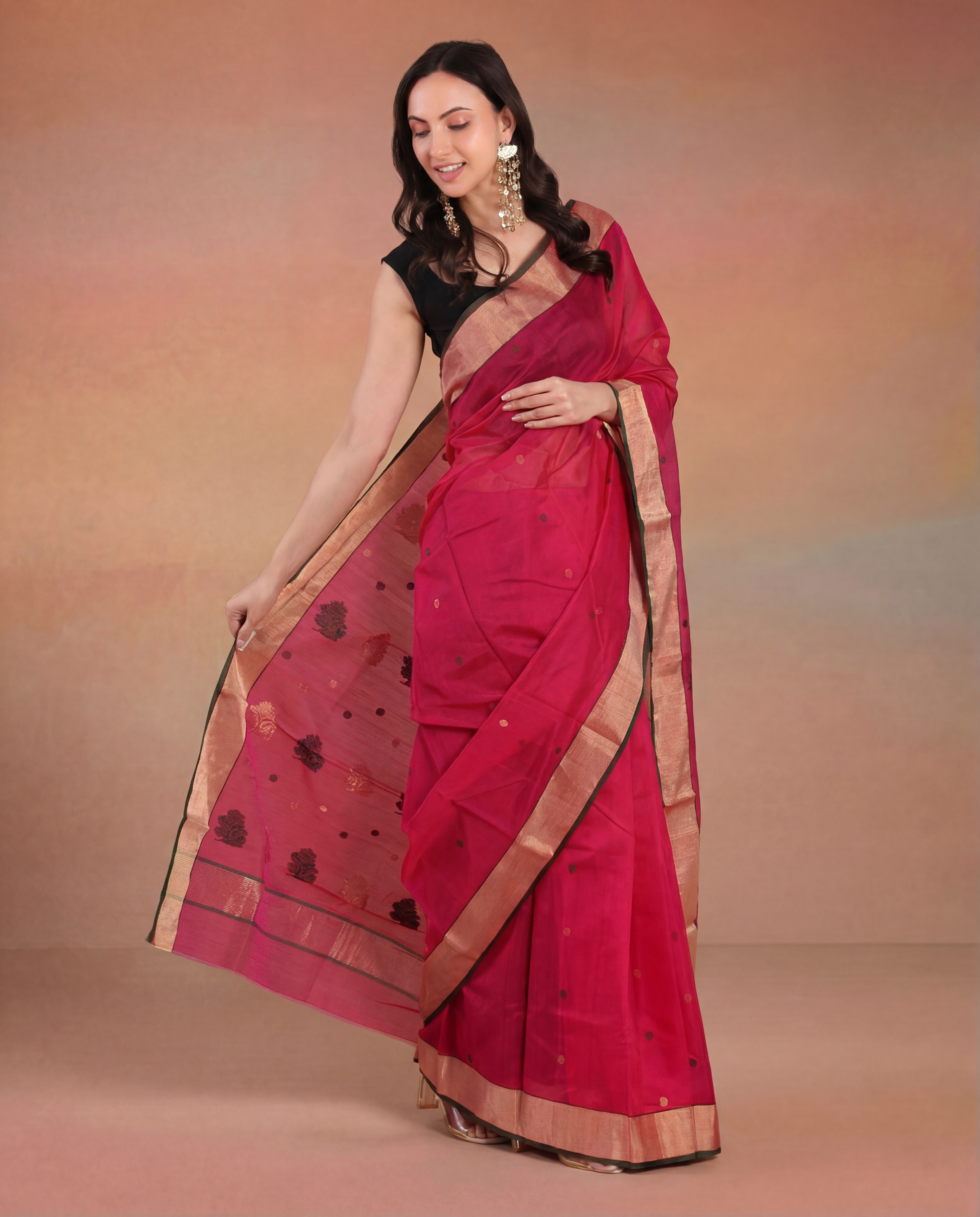 Rajnigandha | Magenta Chanderi Silk Saree with Floral Motifs