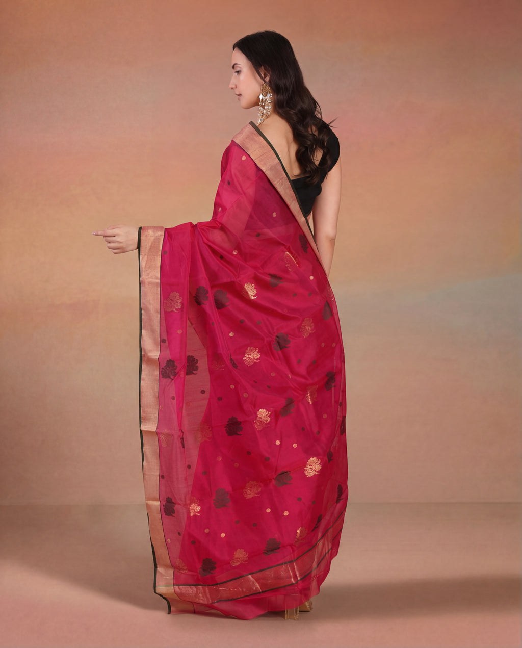 Rajnigandha | Magenta Chanderi Silk Saree with Floral Motifs