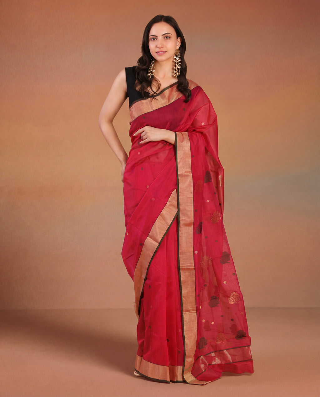 Rajnigandha | Magenta Chanderi Silk Saree with Floral Motifs
