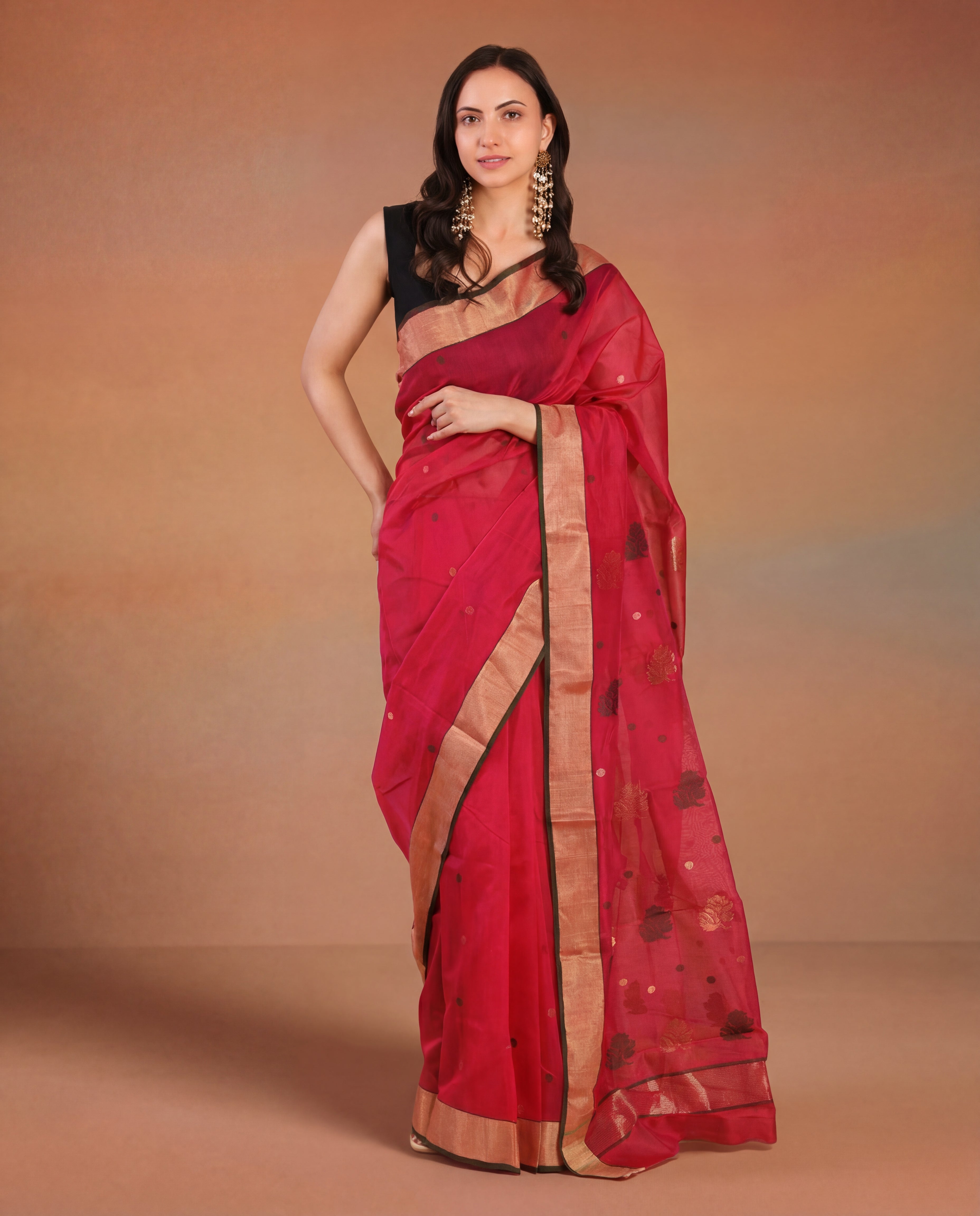 Rajnigandha | Magenta Chanderi Silk Saree with Floral Motifs