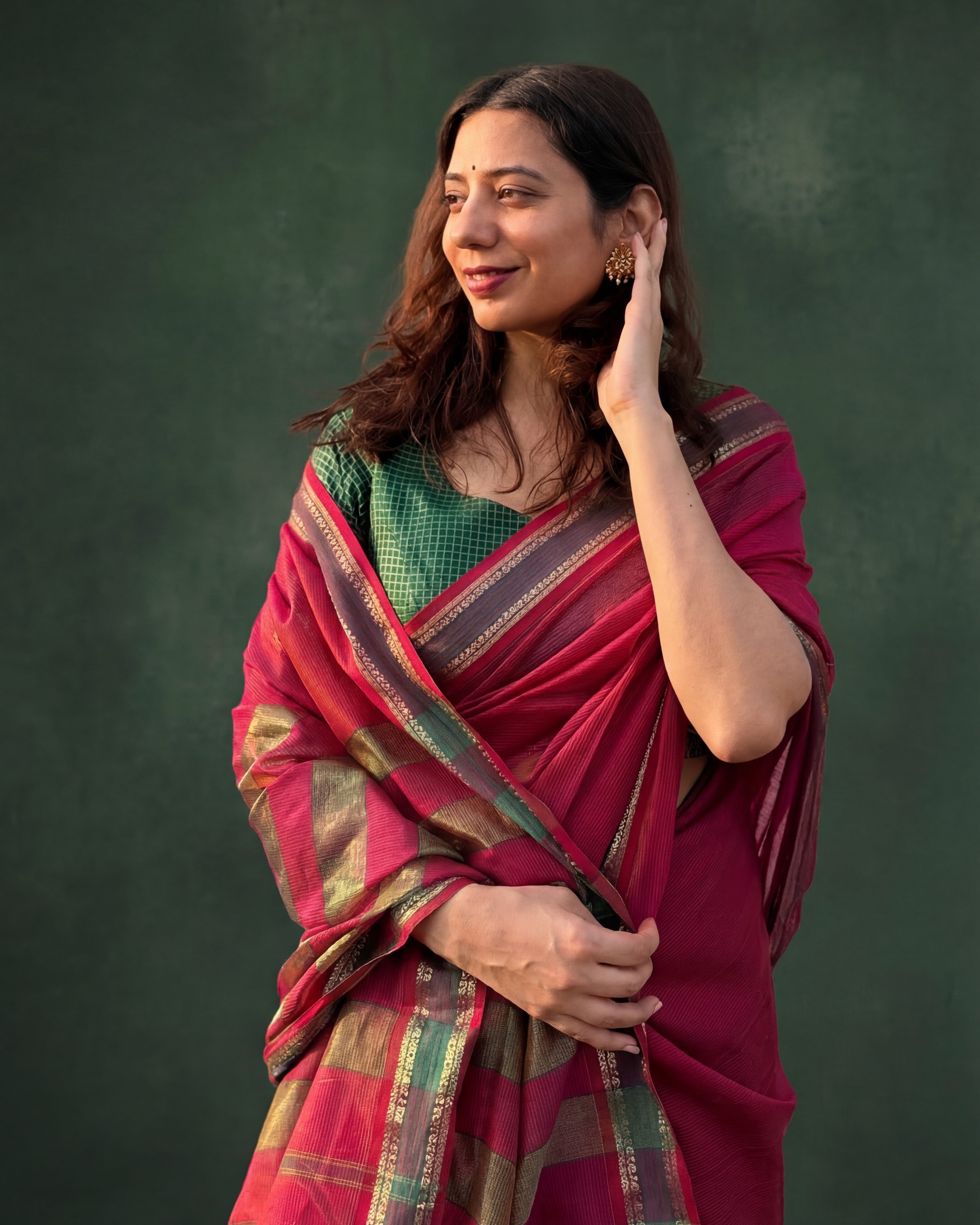 Rajnigandha | Pink Raasta Pattern Maheshwari Saree