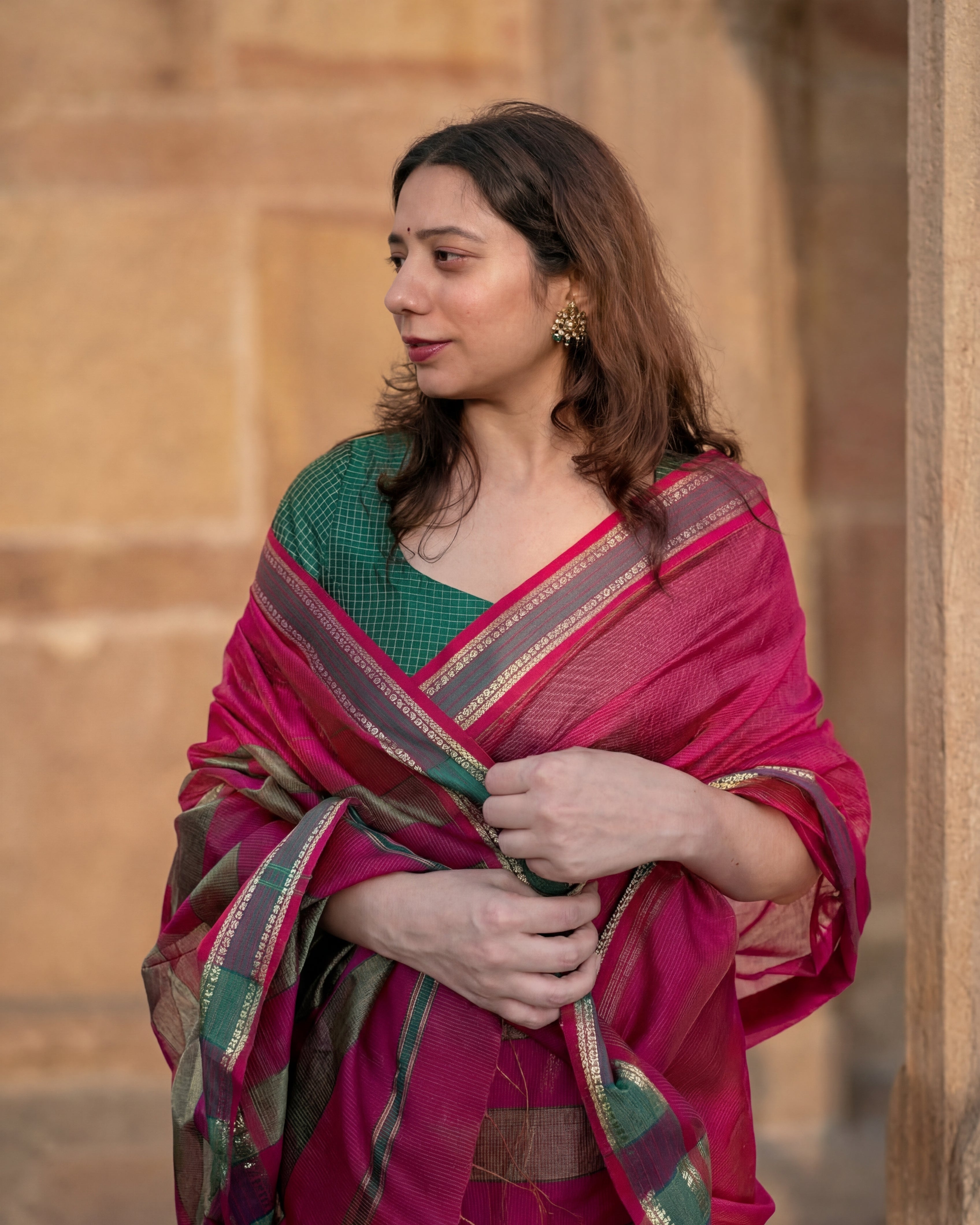 Rajnigandha | Pink Raasta Pattern Maheshwari Saree