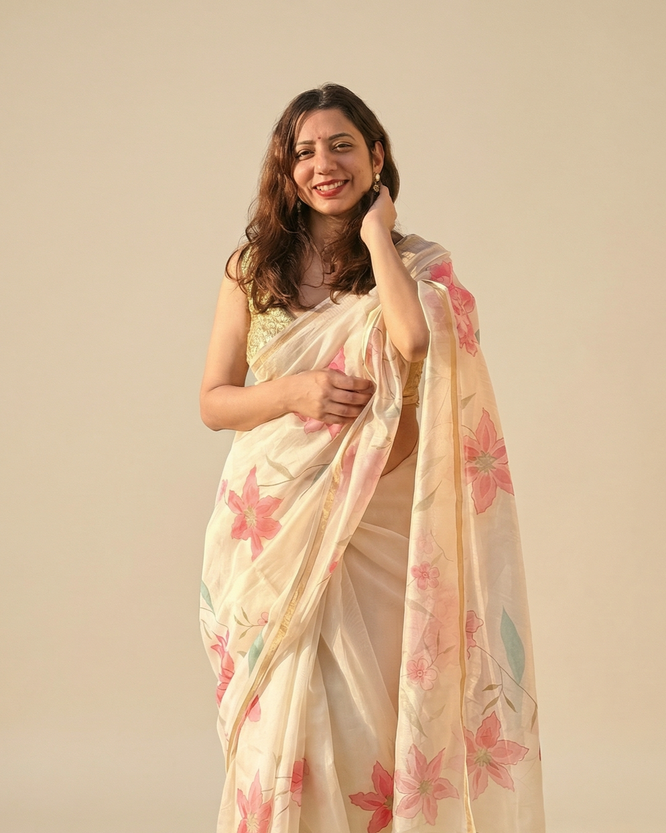 Dahlia | Maheshwari Handpainted Saree