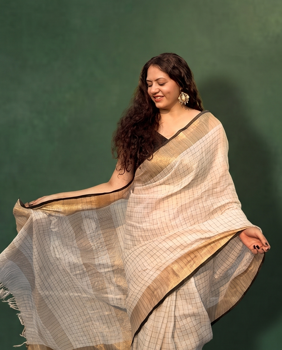 Taara | Linen Zari Checks Saree