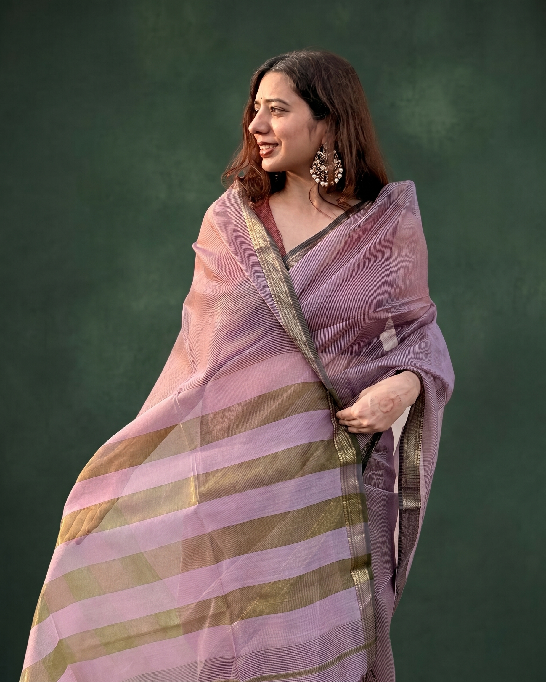 Rumi | Lavender Maheshwari Checks Saree