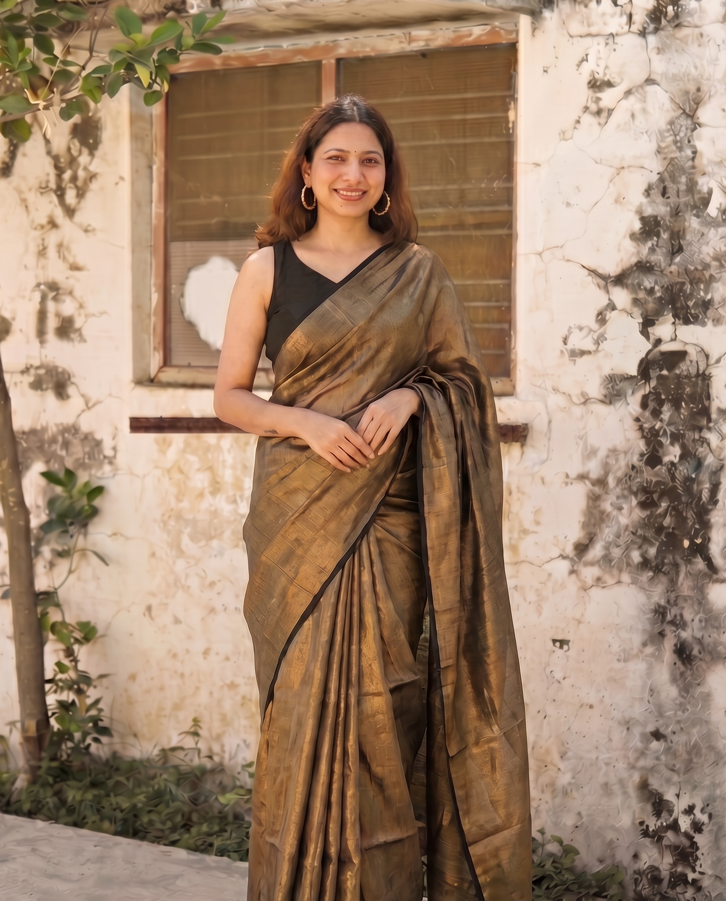 Ginni | Gold Maheshwari Silk Tissue Saree