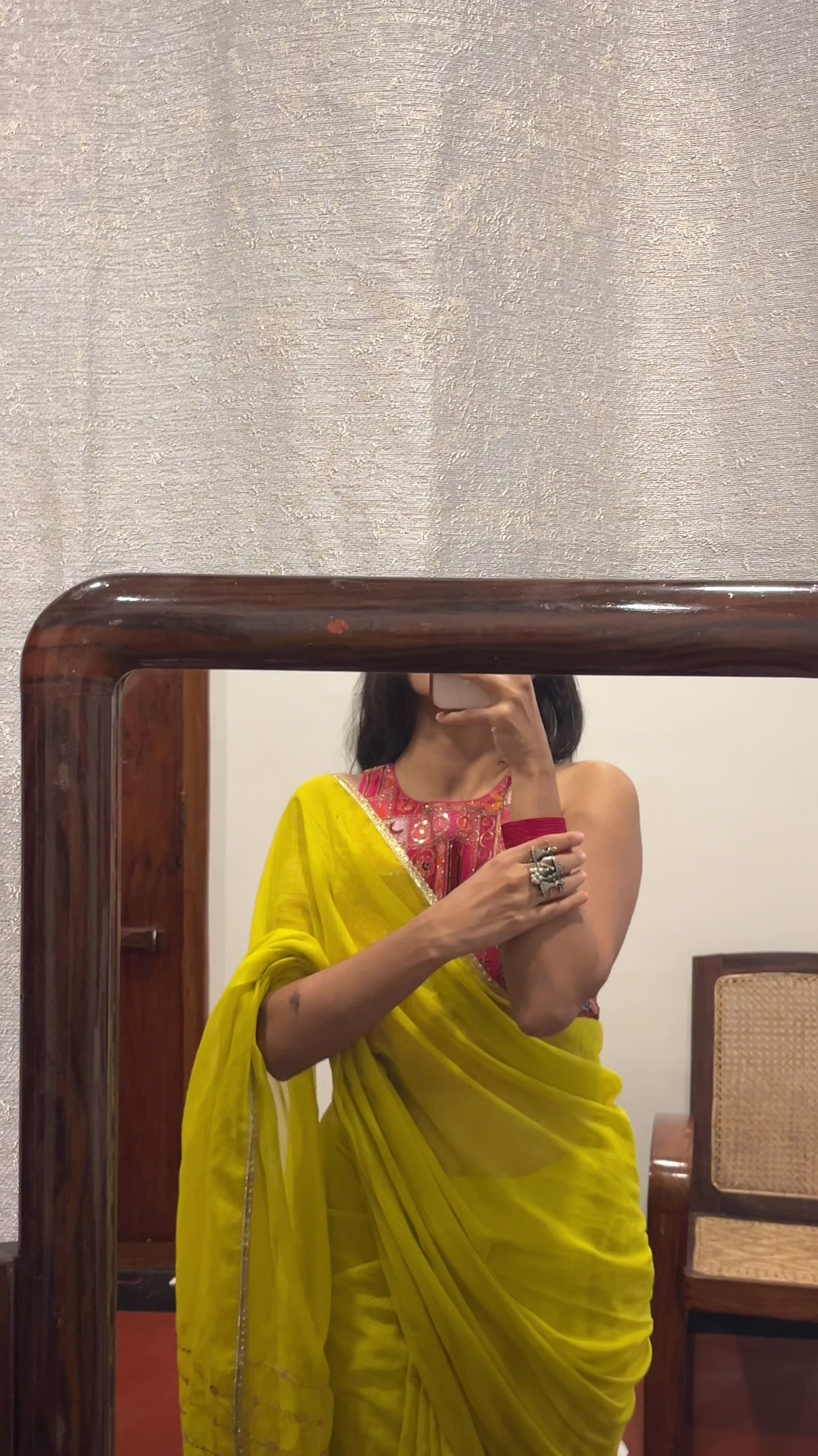 Jhumki | Yellow Embroidered Kota Doria Saree