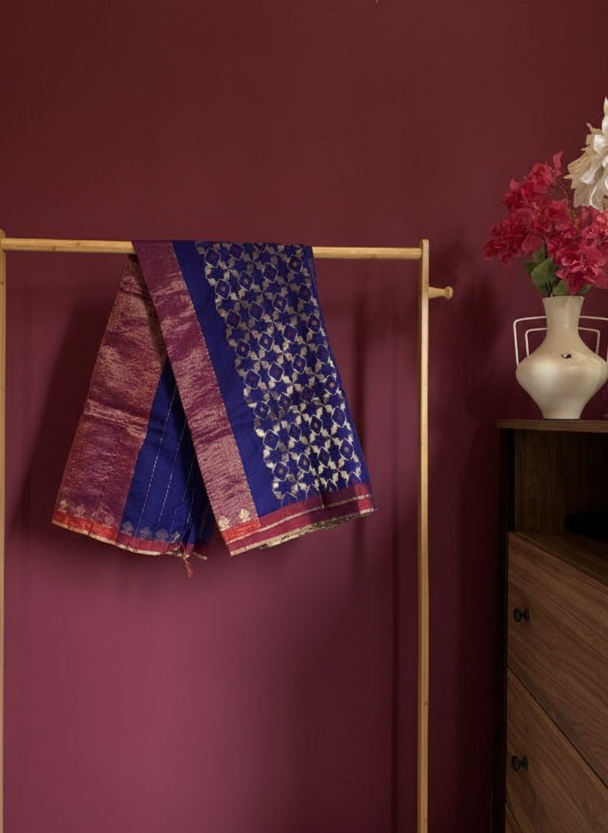 Neelima | Dark Blue Chanderi Silk Saree